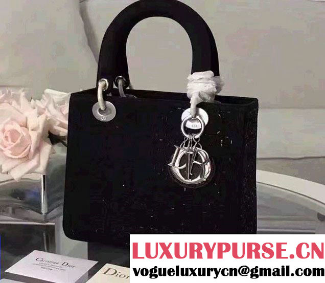 Lady Dior Medium Bag with Crystal Embellishments Black 01 2017