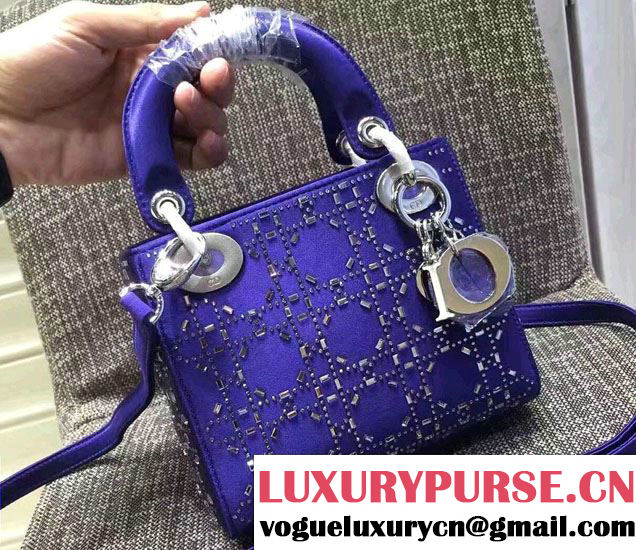 Lady Dior Mini/Small Bag with Crystal Embellishments Blue 2017