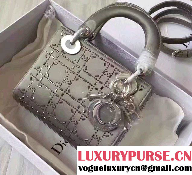 Lady Dior Mini/Small Bag with Crystal Embellishments Gray 2017