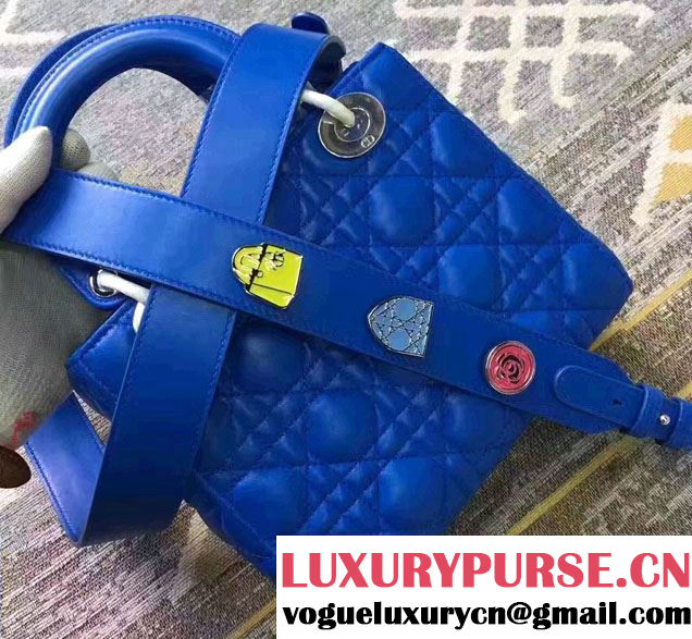 Lady Dior Lambskin Bag Blue With Embroidered Lucky Badges Strap Cruise 2017