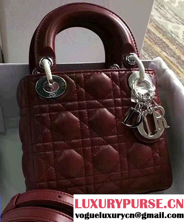 Lady Dior Mini/Small Bag In Lambskin Burgundy 2017