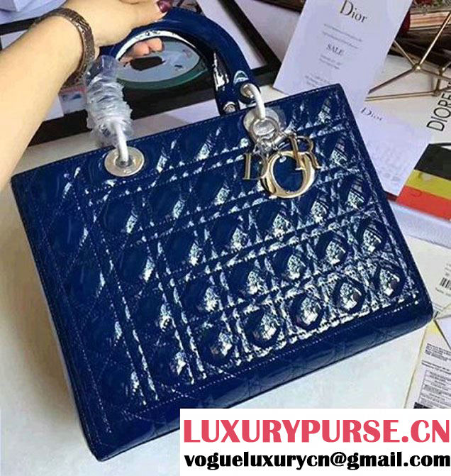 Lady Dior Large Bag Original Quality Patent Leather Dark Blue