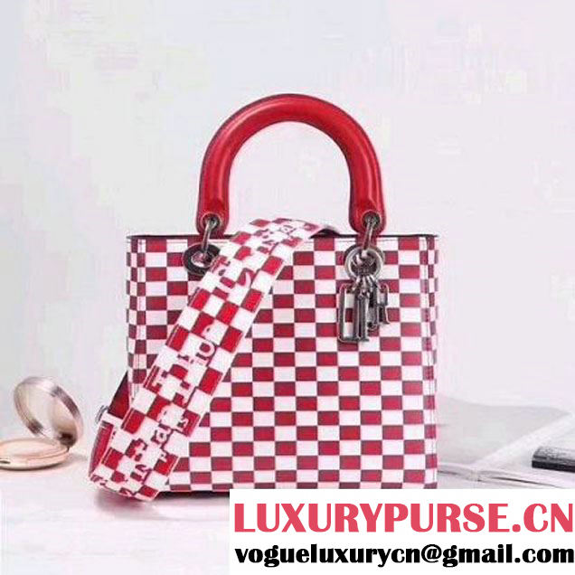 Dior Medium Lady Dior Bag in Damier Calfskin Red/White 2018 (1C065-7102711 )