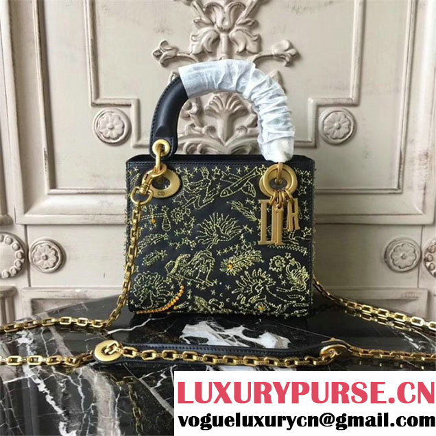 Limited Edition Lady Dior I Feel Blue Bag 17cm Gold Hardware Calfskin Leather Fall Winter 2017 Collection Black