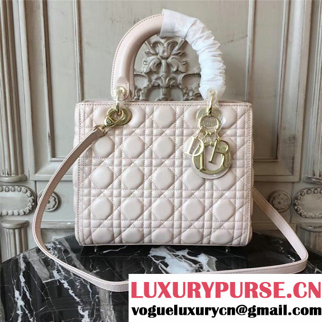 Christian Dior Lady Dior Bag 24cm Gold Hardware Cannage Supple Lambskin Leather Fall Winter 2017 Collection Powder Pink