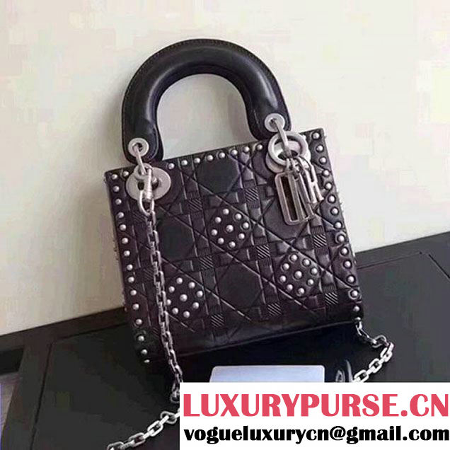 Christian Dior Lady Dior Studded Flower Bag 18cm Aged Silver Hardware Heat Embossed Cannage Calfskin Leather Cruise 2018 Collection Black