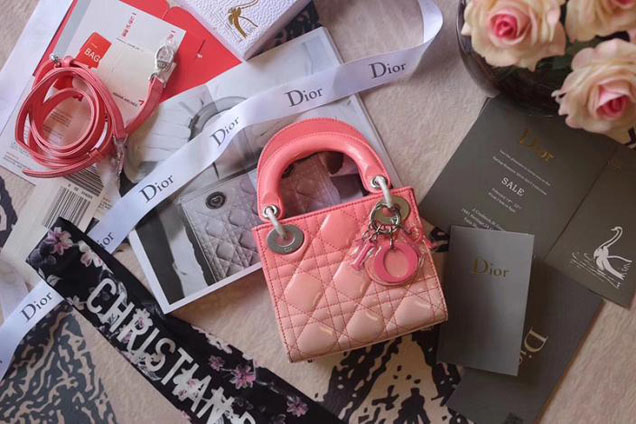 Christian Dior Ombre Gradient Lady Dior Nano Bag 15cm Silver Hardware Fall Winter 2017 Collection Pink White