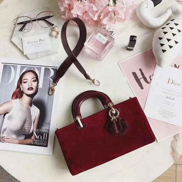 Christian Dior Lady Dior East West Tote 26cm Bag Suede Calfskin Leather Fall Winter 2017 Collection Burgundy