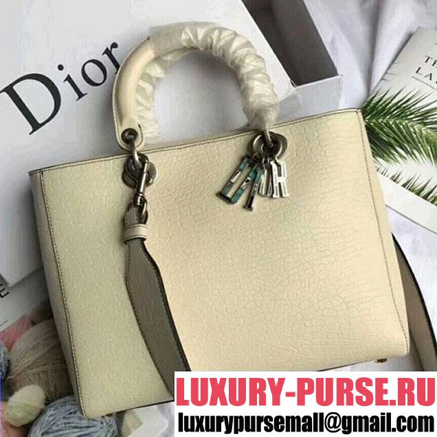 Dior Large Lady Dior Bag in Canyon Grained Lambskin White 2018 (1C065-8010623 )