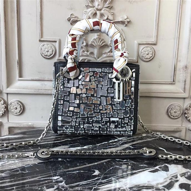 Dior Mini Lady Bag In Mosaic of Mirrors Smooth Calfskin Black 2018