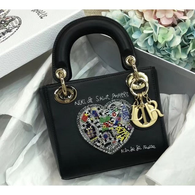 Christian Dior Lady Dior Mini Chain Bag With Niki de Saint Phalle Bonn Embroidery Black 2018