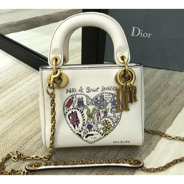 Christian Dior Lady Dior Mini Chain Bag With Niki de Saint Phalle Bonn Print White 2018