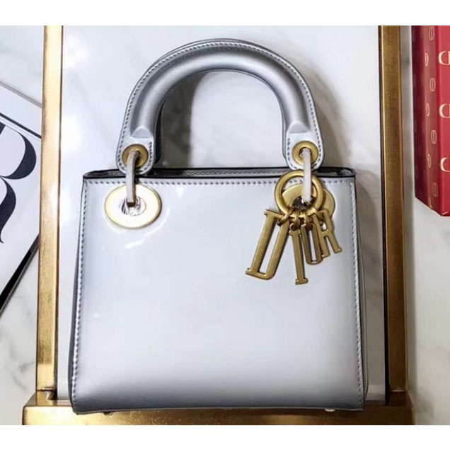 Christian Dior Lady Dior Mini Bag with Chain in Metallic Calfskin Silver 2018