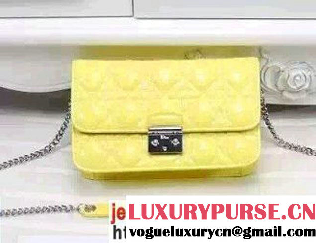 Miss Dior Patent Leather Promenade Pouch Bag Yellow 2015