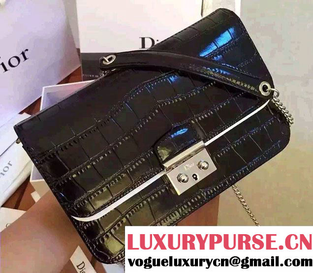 Miss Dior Croco Pattern Leather Promenade Pouch Bag Black 2015