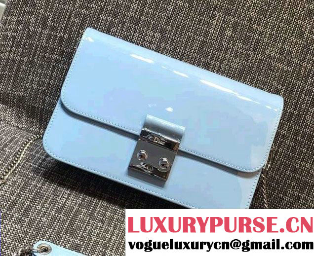 Miss Dior Patent Calfskin New Lock Promenade Pouch Bag Sky Blue 2016