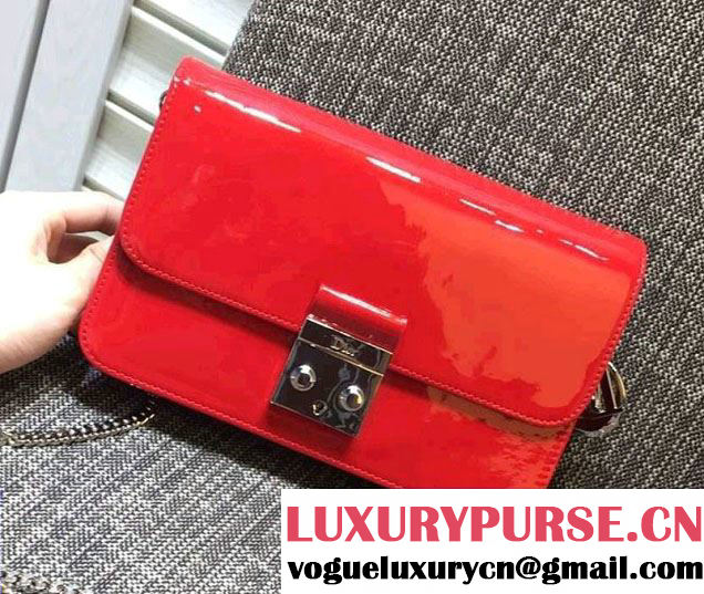 Miss Dior Patent Calfskin New Lock Promenade Pouch Bag Red 2016