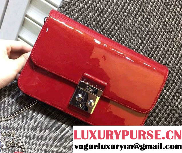 Miss Dior Patent Calfskin New Lock Promenade Pouch Bag Dark Red 2016