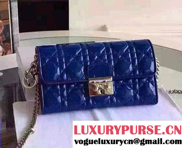 Miss Dior Patent Leather Rendez-Vous Chain Wallet Blue 2016