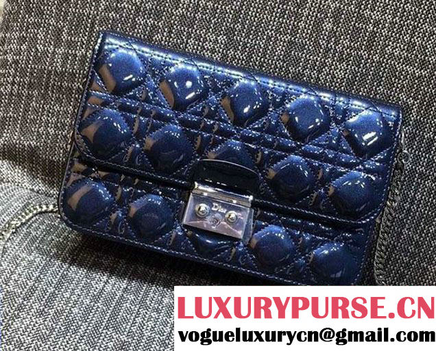 Miss Dior Patent Leather Promenade Pouch Bag Dark Blue