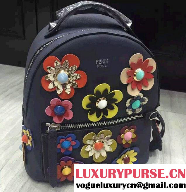 Fendi Flowerland Backpack Bag Dark Blue 2016