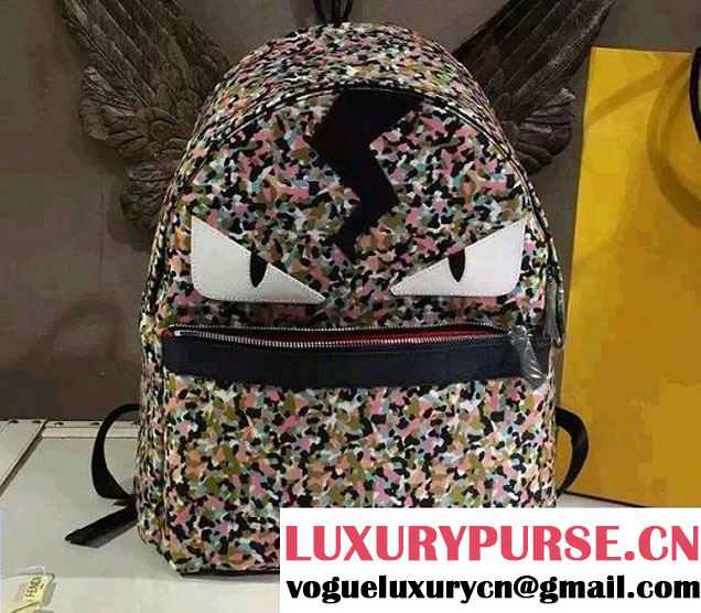 Fendi Multicolor Bag Bugs Granite Print Nylon Backpack Large Bag 2016