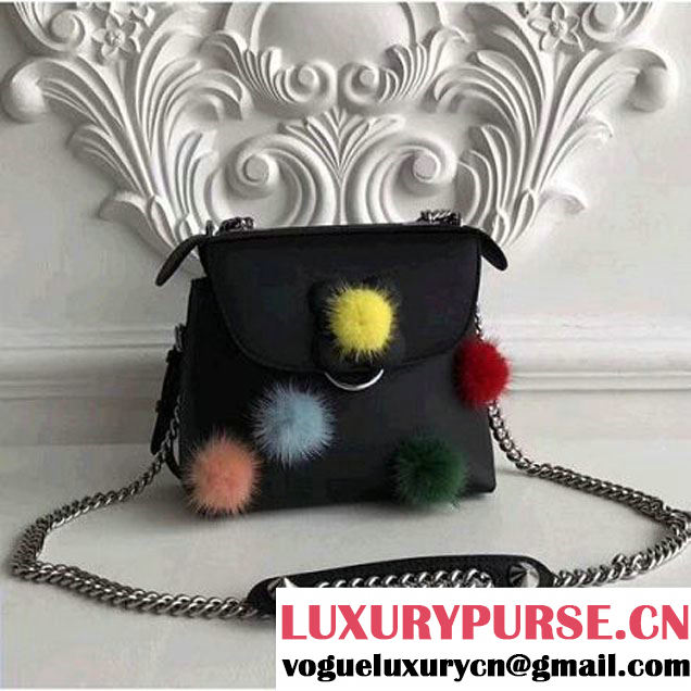 Fendi Calfskin Mini Back to School Backpack With Mink Fur Pompoms Black 2017 (CL-7092954 )