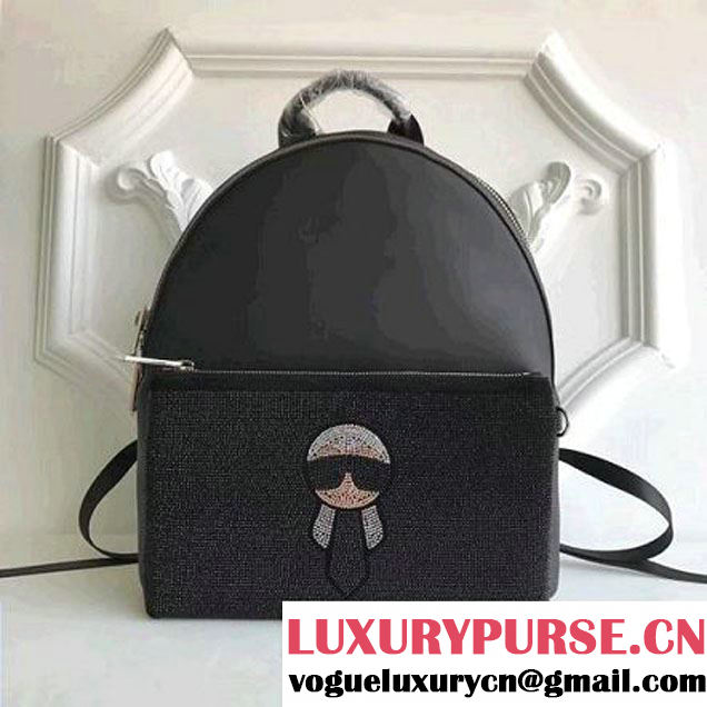 Fendi Selleria Leather Bakcpack Wih Karlito Crystals Black 2017 (CL-7110816 )