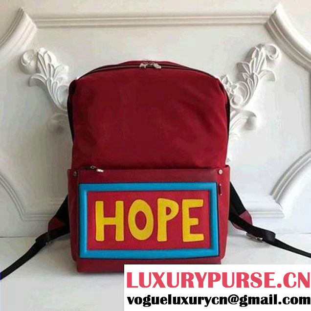 Fendi Nylon and Leather Backpack With "Hope" Inlay Red 2017 (CL-7110809 )