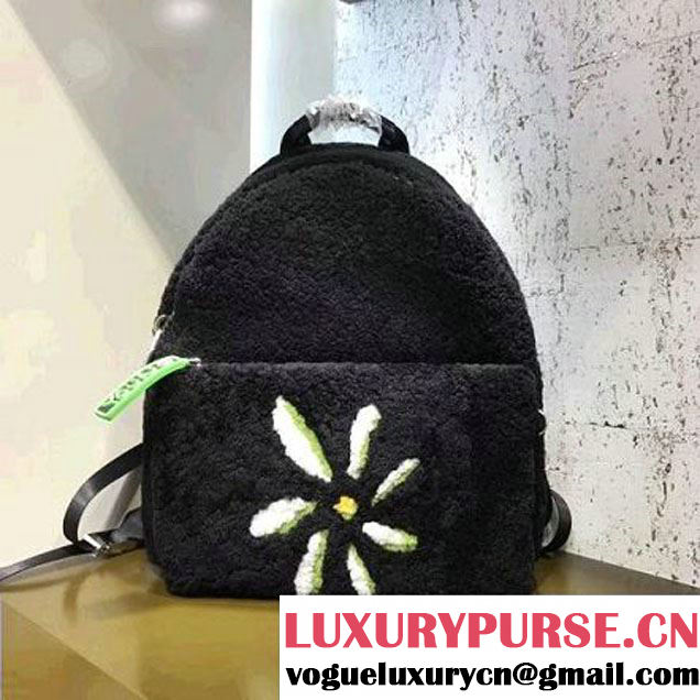 Fendi Black Shearling Backpack with Taeyang's Flower 2017 (CL-7110806 )