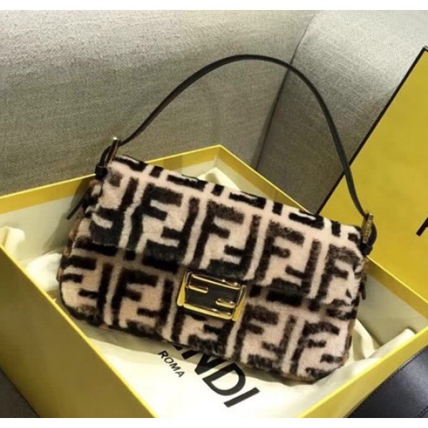 Fendi Baguette Wool FF Logo Shoulder Bag Pink 2018