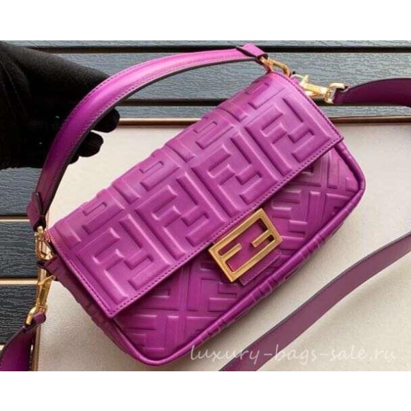 Fendi All-Over FF Motif Leather Medium Baguette Bag Purple 2019