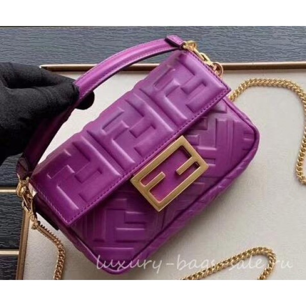 Fendi All-Over FF Motif Leather Mini Baguette Bag Purple 2019