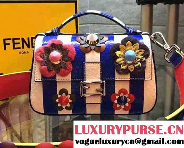 Fendi Ayers/Leather/Python Flowerland Double Micro Baguette Bag Blue/White 2016