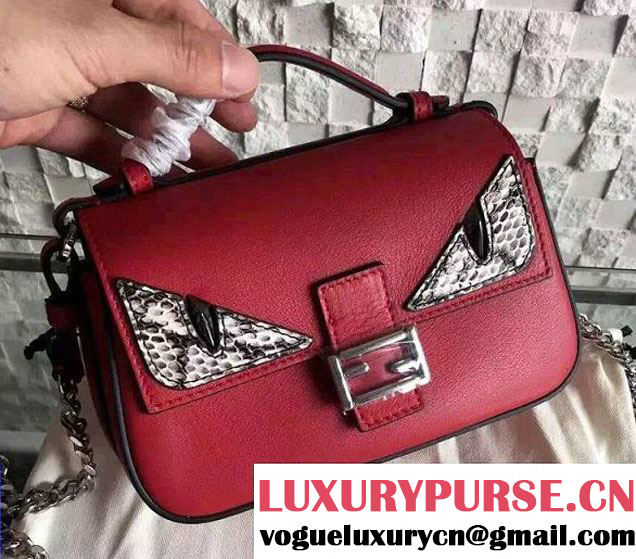 Fendi Monster Eyes Double Micro Baguette Bag Red 2016