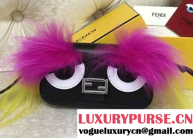 Fendi Soft Nappa Leather And Fur Micro Baguette Bag Black/Fuchsia/Yellow 2016