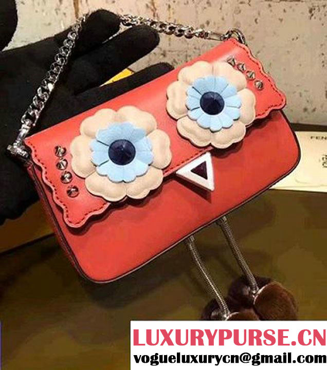 Fendi Turquoise Leather Legs With Shoes Flower Applique Micro Baguette Mini Bag Red 2017