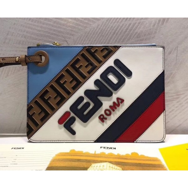 Fendi Mania Medium Slim Triplette Clutch with Zip Multicolor/Blue 2018