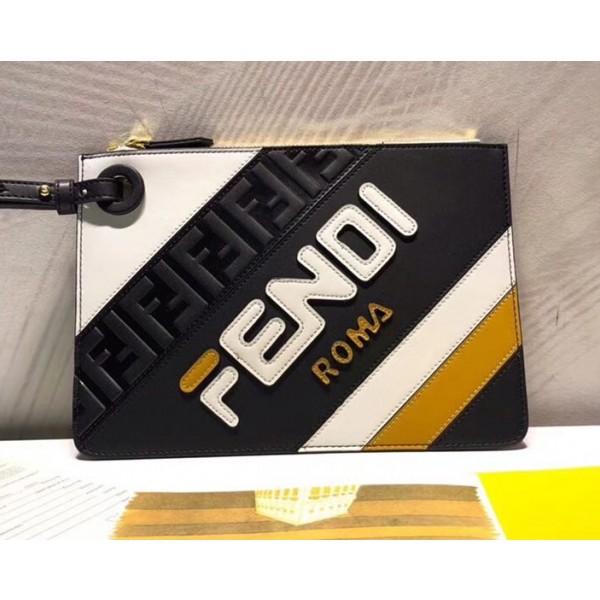 Fendi Mania Medium Slim Triplette Clutch with Zip Multicolor/Black 2018