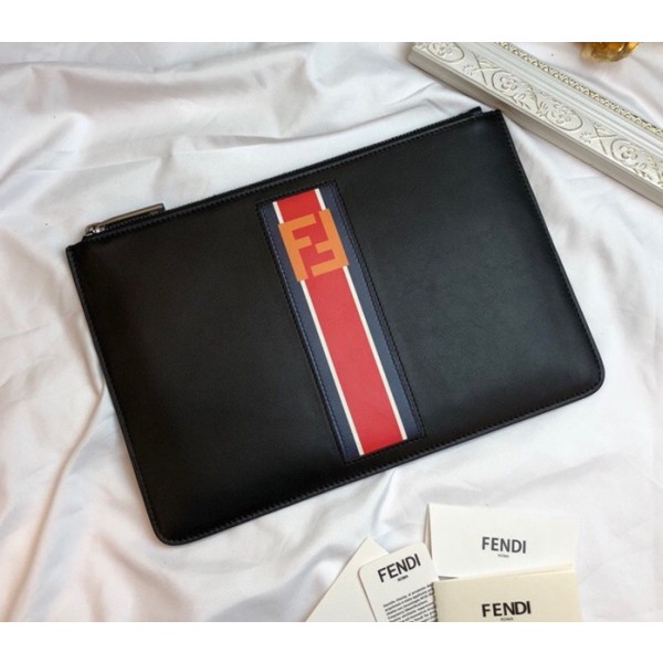 Fendi Men's Web Slim Clutch Black/Red 2018