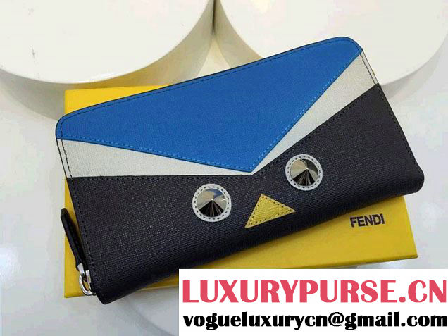 Fendi Bird-Eye Saffiano Zip-Around Wallet Blue 2014