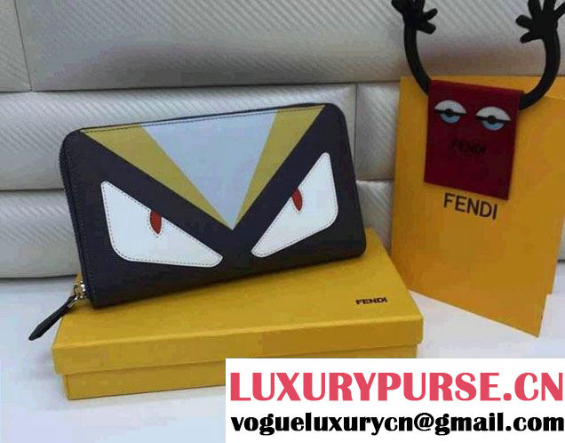 Fendi Bag Bug Monster Eyes Saffiano Zip-Around Wallet Black/Yellow 2014