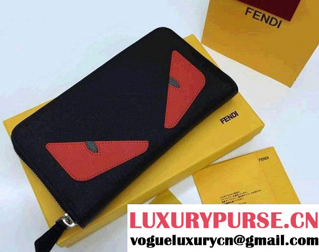 Fendi Bag Bug Monster Eyes Black/Red Saffiano Zip-Around Wallet 2014