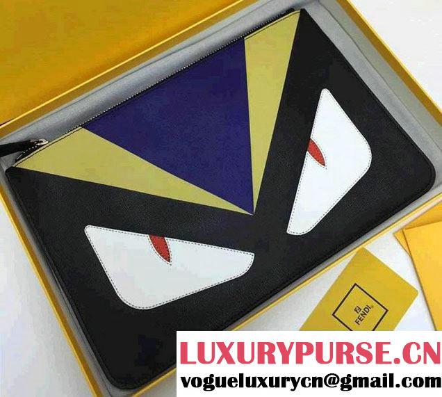 Fendi Bag Bug Monster Eyes Detail Clutch Black/Yellow 2014