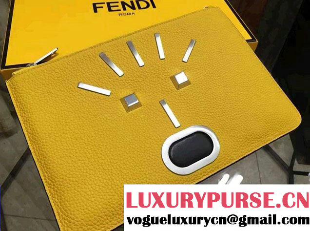 Fendi Roman Leather Faces Slim Clutch Pouch Bag Yellow 2016