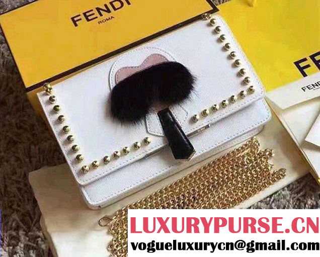 Fendi Studded Karlito Chain Wallet Bag White 2016