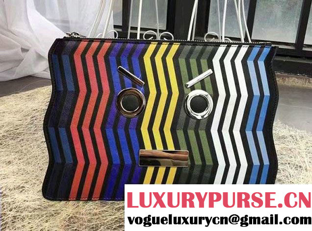 Fendi Zigzag Multicolored Stripe Print Faces Pouch Clutch Bag 2017