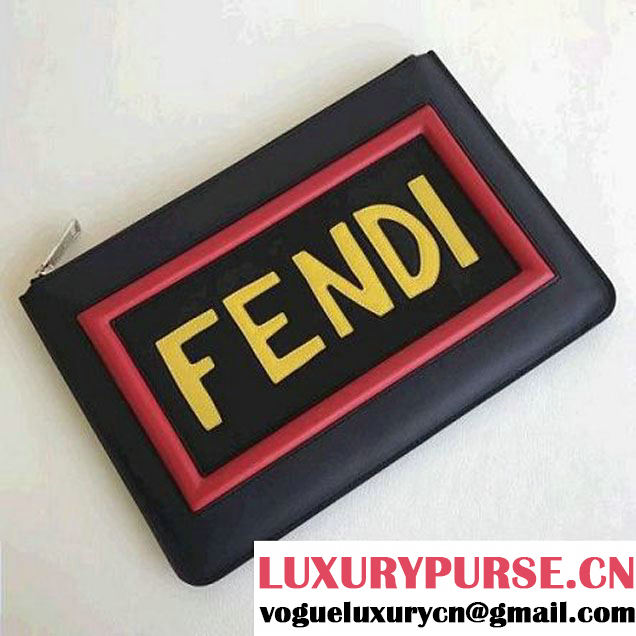 Fendi Inlaid Leather Flat Pouch With "Fendi" Inlay Deep Blue 2017 (CL-7110812 )