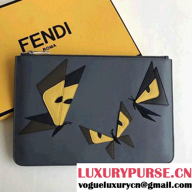 Fendi Leather Pouch with Butterfly Inlay Blue 2018 (CL-8010412 )