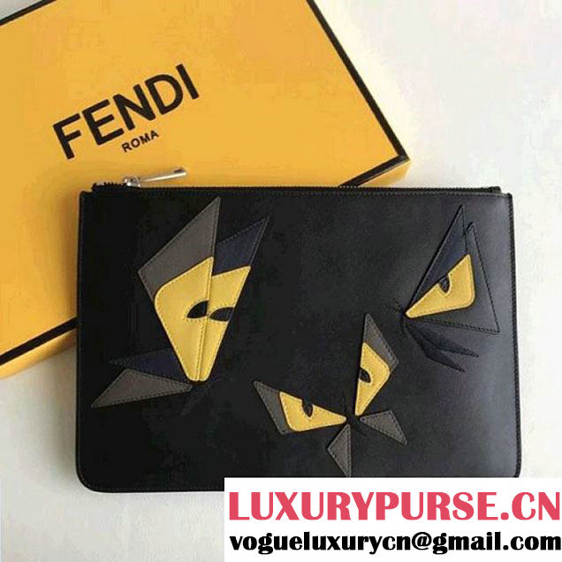 Fendi Leather Pouch with Butterfly Inlay Black 2018 (CL-8010411 )